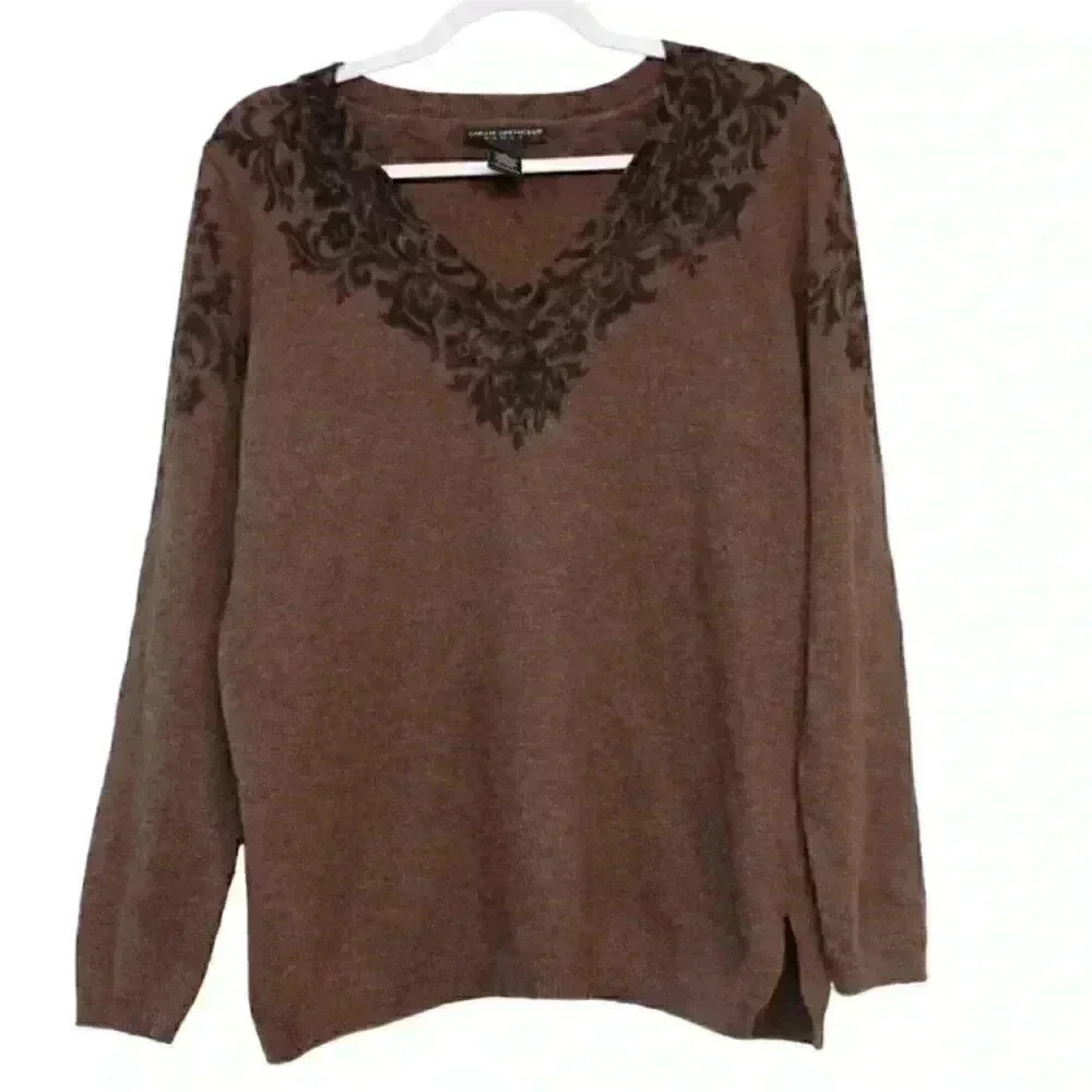 Vintage Sarah Spencer Sweater Size 1X Lambswool Angora Rabbit Hair Boho V-Neck